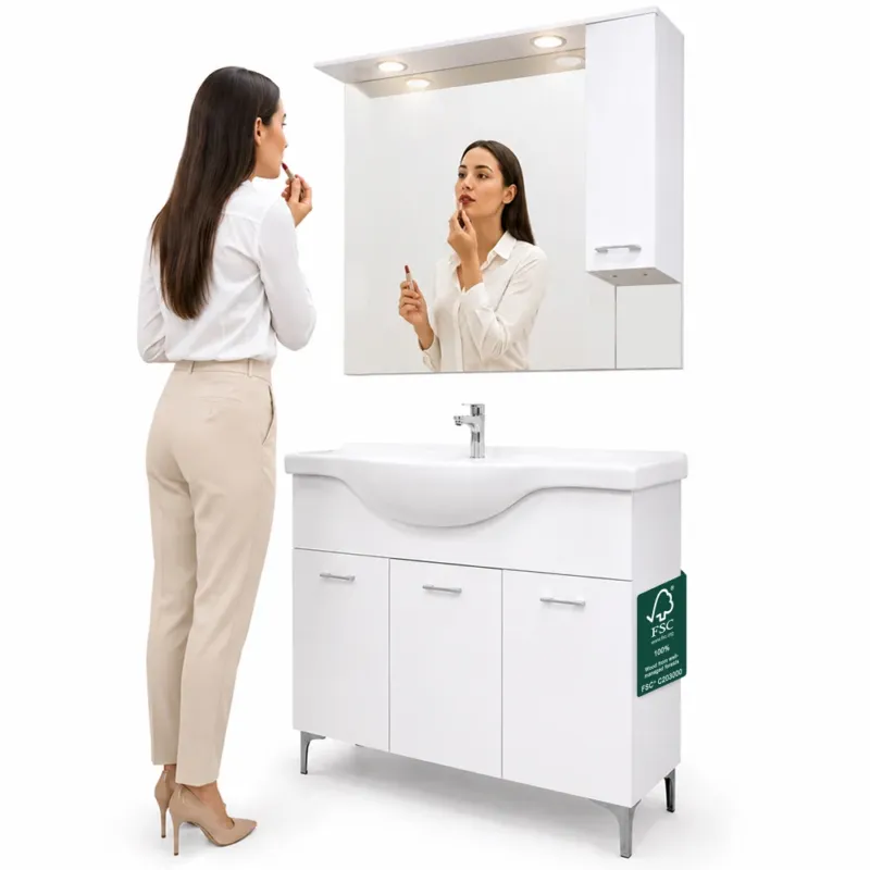 Set Completo Mobile da Bagno da Terra 101cm Tre Ante Bianco Specchio e Accessori Compra Adesso