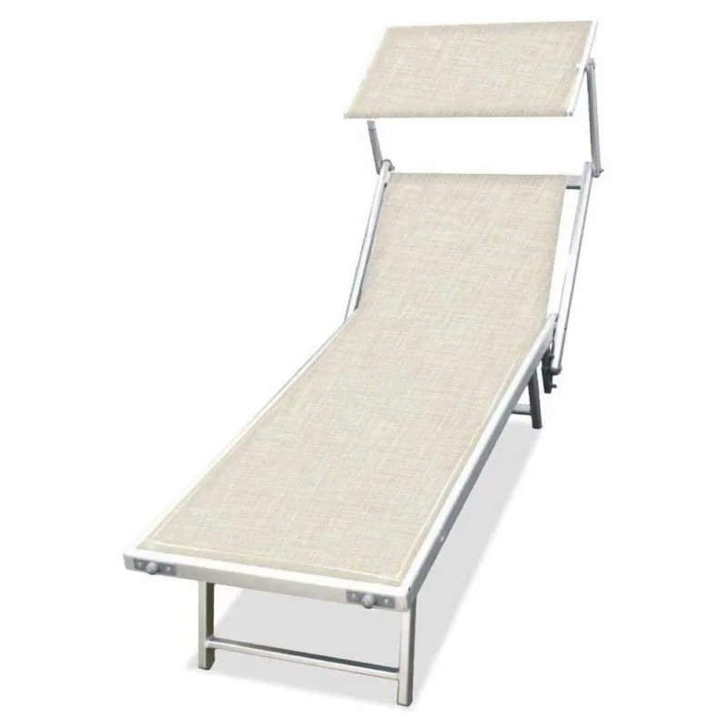 Lettino Prendisole Lido Alluminio Parasole Piscina Mare Giardino Spiaggia Ecru Pagamento Sicuro