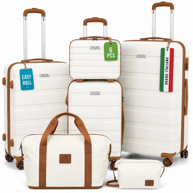 Quantità Limitata Set 6 Pezzi Valigie Rigide Family in ABS Beauty Case Beige e Marrone 55/66/75 cm