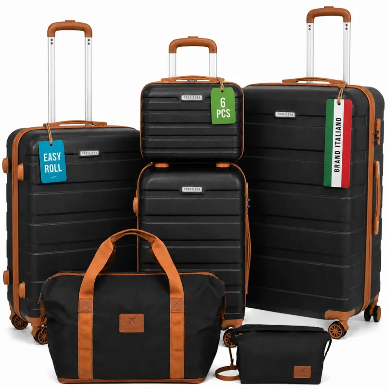 Sconto Set 6 Pezzi Valigie Rigide Family in ABS Beauty Case Nero e Marrone 55/66/75cm