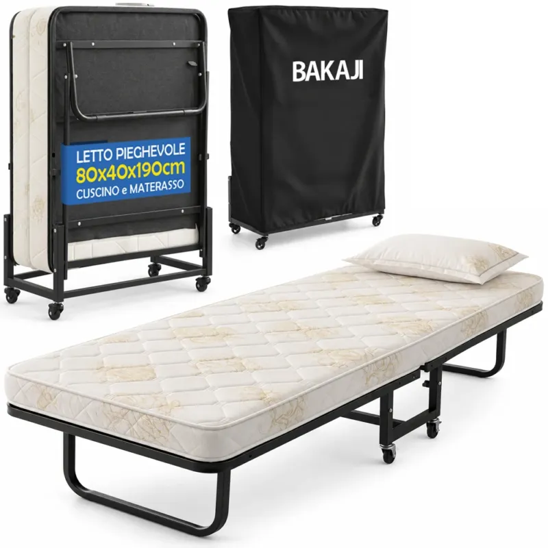Letto Singolo Pieghevole Cuscino Copertura Brandina Materasso H10cm 80x40x190cm Occasione