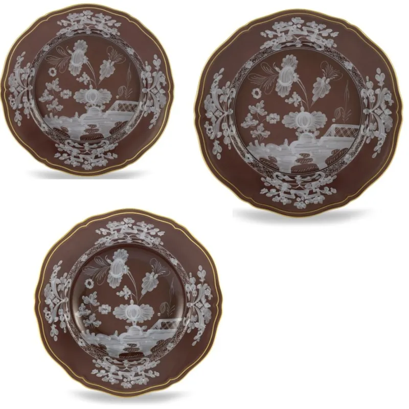 Richard Ginori Oriente Italiano Castagna Set Piatti 3 Pz Nuovo Arrivo