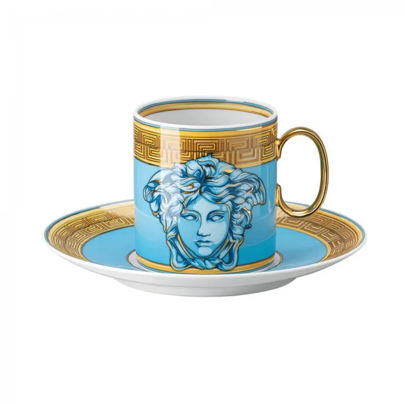 Reso Gratuito Versace Rosenthal Tazza Caffè Con Piattino Medusa Amplified Blue Coin