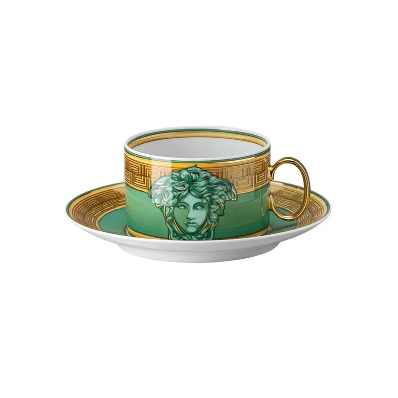 Versace Rosenthal Medusa Amplified Green Coin Tazza Tè con Piattino Consegna Rapida