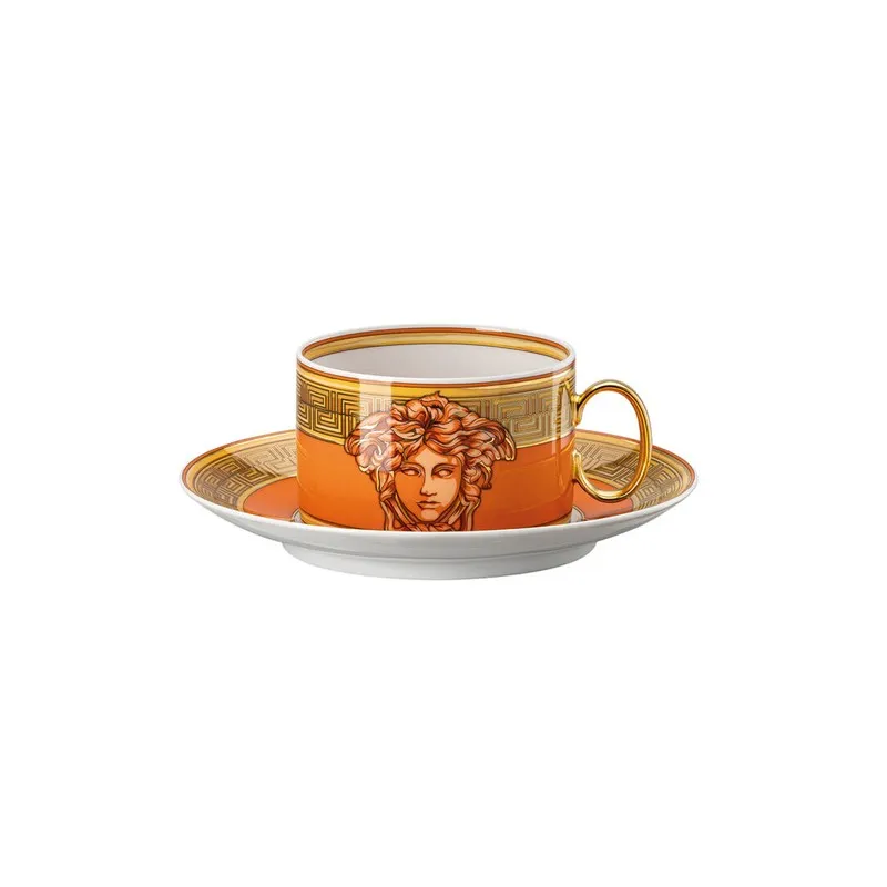 Versace Rosenthal Medusa Amplified Orange Coin Tazza Tè con Piattino Prezzo Di Fabbrica