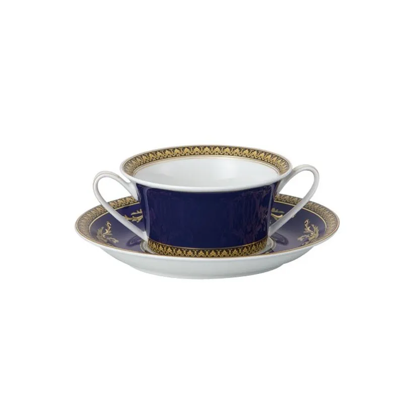 Più Venduto Versace Medusa Blue Tazza Brodo con Piattino
