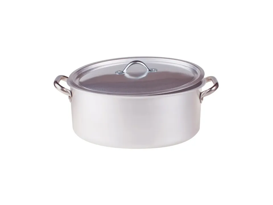 Casseruola ovale in alluminio 3mm 2 maniglie e 1 coperchio - 50x36 cm Offerta Limitata