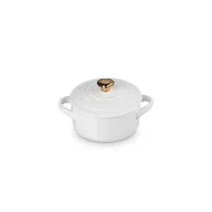 Popolare Mini cocotte in gres vetrificato con pomolo a cuore oro 10 cm - white