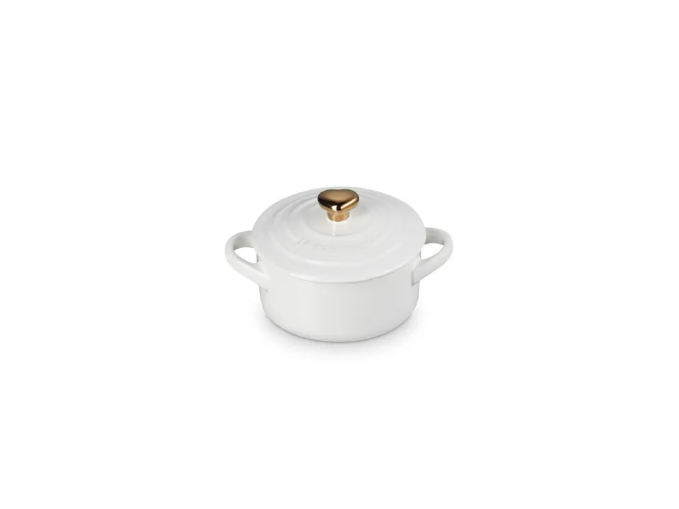 Popolare Mini cocotte in gres vetrificato con pomolo a cuore oro 10 cm - white