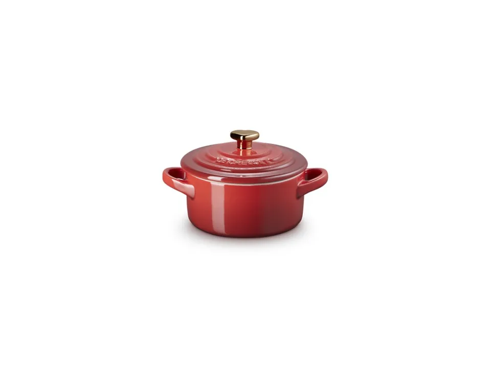 Mini cocotte in gres vetrificato con pomolo a cuore oro 10 cm - ciliegia Soddisfatti O Rimborsati