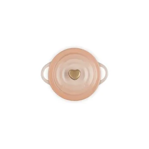 Quantità Limitata Mini cocotte in gres vetrificato con pomolo a cuore oro 10 cm - pesca