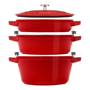 Set di 3 pentole impilabili, ciliegia Offerta Lampo