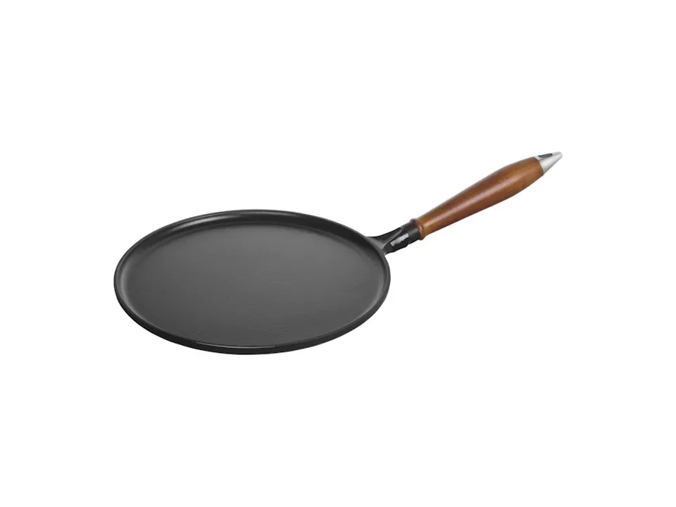 Crepiera con manico in legno rotonda 28 cm - nero Reso Gratuito