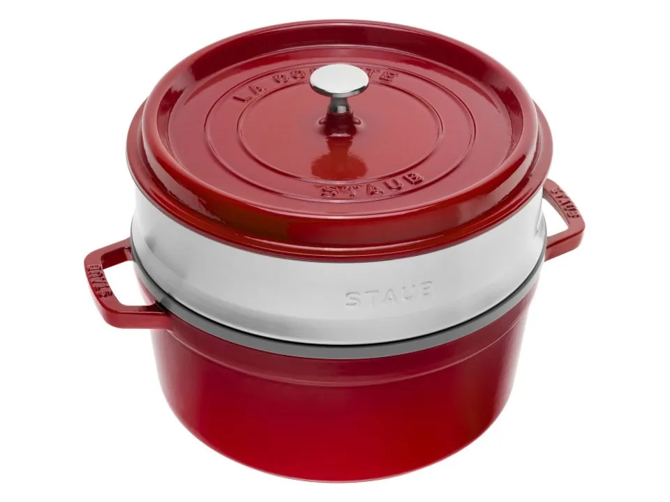 Offerta Lampo Cocotte con cestello a vapore ciliegia, ø 26 cm