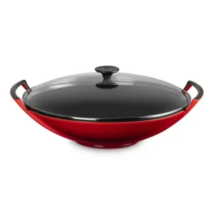Prezzo Di Fabbrica Wok con coperchio in vetro in ghisa vetrificata 36 cm - ciliegia