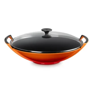 Ultima Occasione Wok con coperchio in vetro in ghisa vetrificata 36 cm - arancio