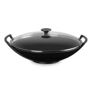 Wok con coperchio in vetro in ghisa vetrificata 36 cm - nero matt Ultima Occasione