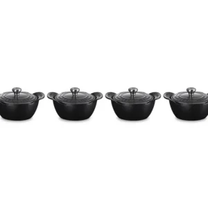 Quantità Limitata Gourmet, set 4 mini cocotte basse com coperchio in ghisa smaltata 11 cm - nero