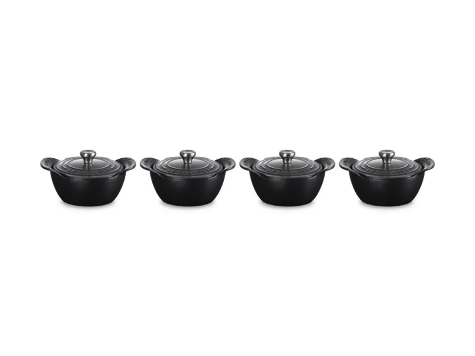 Quantità Limitata Gourmet, set 4 mini cocotte basse com coperchio in ghisa smaltata 11 cm - nero