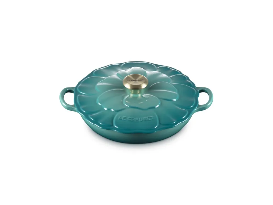 Tegame basso con coperchio a fiore in ghisa vetrificata 26 cm - blu riviera Bestseller