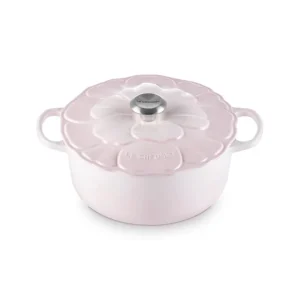 Esclusivo Cocotte rotonda con coperchio a fiore in ghisa vetrificata 26 cm - shell pink