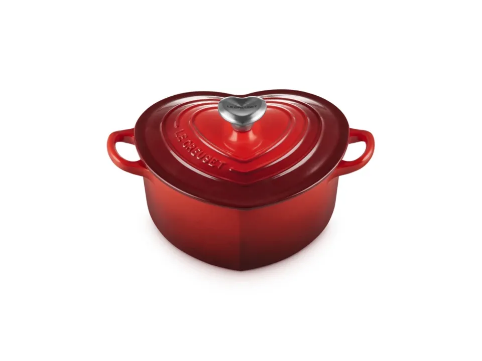 Acquista Ora Cocotte a cuore in ghisa vetrificata con pomello a cuore - ciliegia