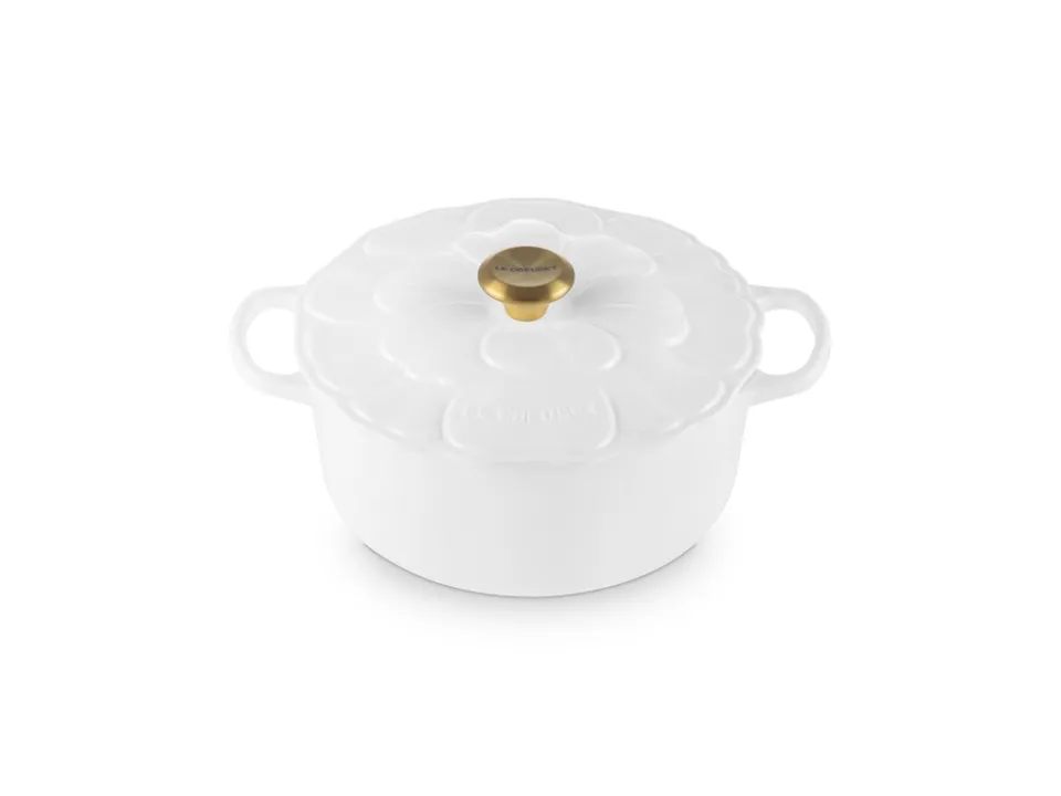 Cocotte rotonda con coperchio a fiore in ghisa vetrificata 26 cm - bianco Esclusivo