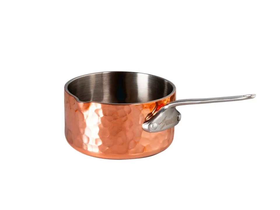 Casseruolino in copper 3 martellato con beccuccio a dx 1 manico 1907 - ø 5 cm Occasione Imperdibile