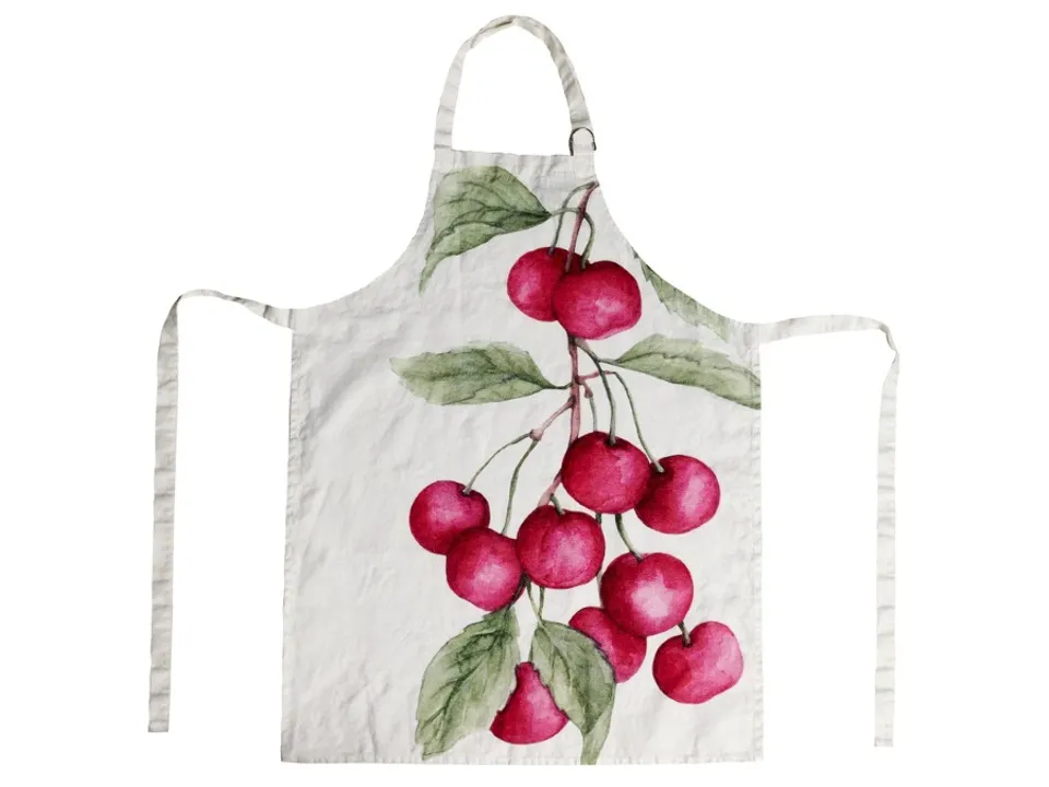 Grembiule lino 70x85 cm, bianco ciliegie Occasione