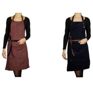 Reversible, grembiule reversibile blu scuro/scacchi rossi Must-Have