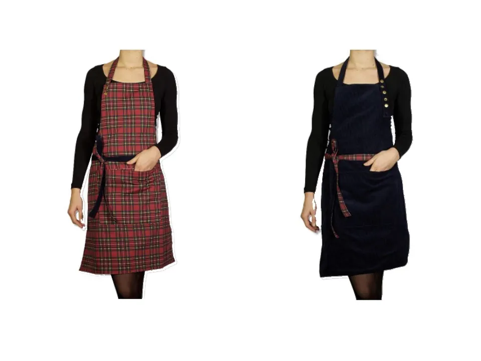 Reversible, grembiule reversibile blu scuro/scacchi rossi Must-Have