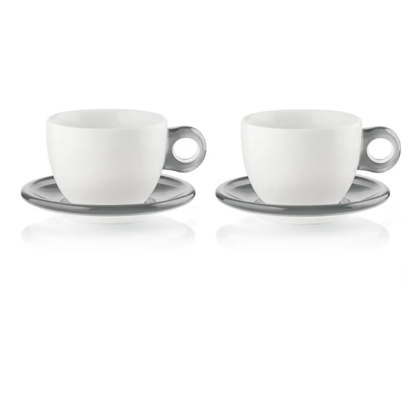 Prezzo Scontato Guzzini - Set 2 Tazze colazione con piattino gocce grigio cielo 480 ml