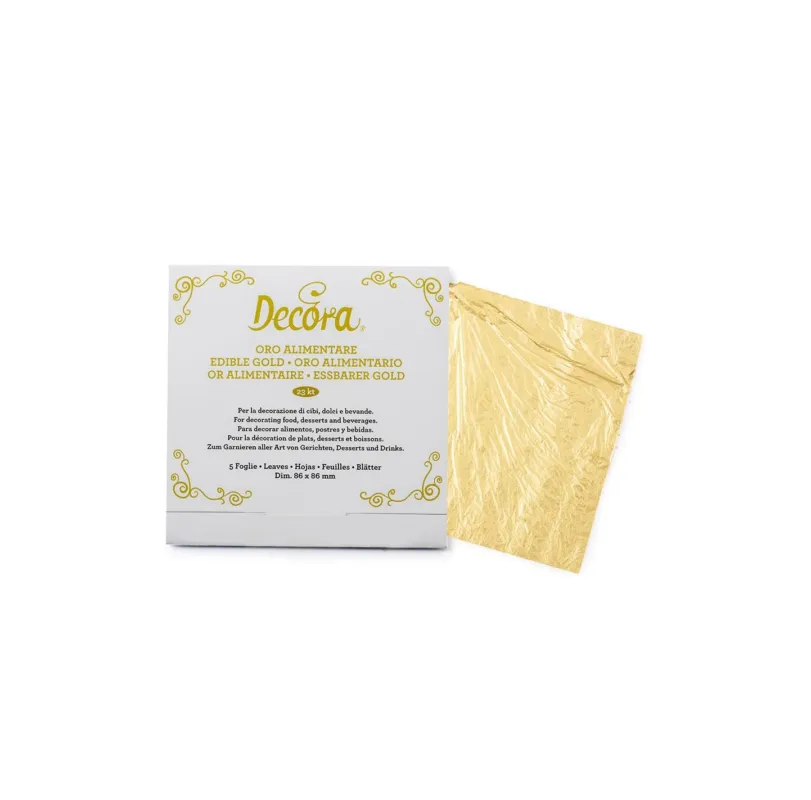 Decora - Foglia oro alimentare 23Kt pz 5fogli 86 x 86 mm Bestseller