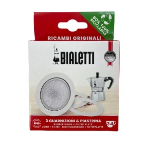 Bialetti - Set Ricambio Originale 3 Guarnizioni + 1 Piastrina 3-4 Tazze per Moka Prezzo Conveniente