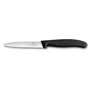 Victorinox - Coltello spelucchino ondulato classico manico nero 10 cm Nuovo Arrivo