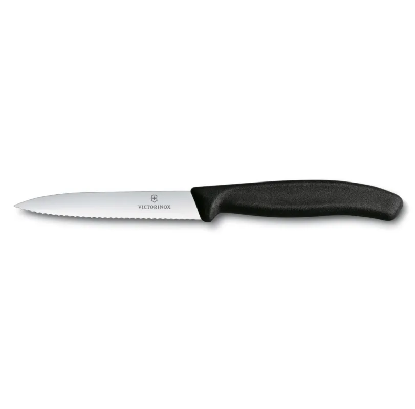 Victorinox - Coltello spelucchino ondulato classico manico nero 10 cm Nuovo Arrivo