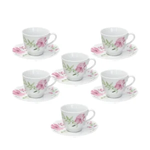 Vendita Finale Tognana - Tazze da caffè con piattino linea Cappettata Wild Rose set 6 pezzi