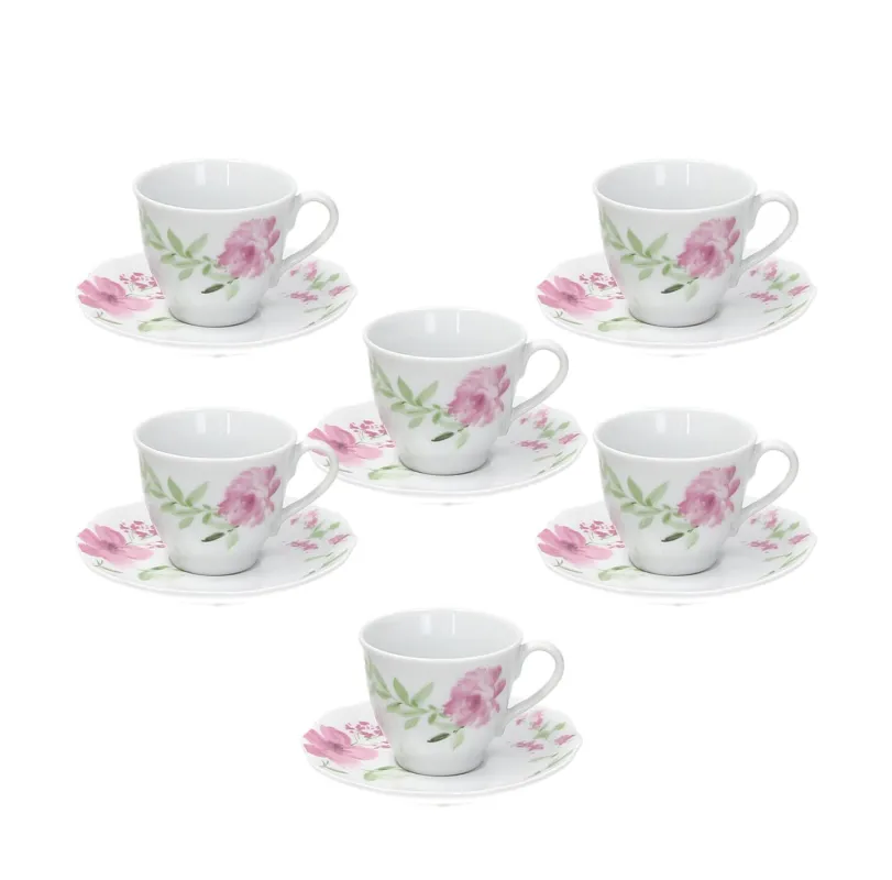 Vendita Finale Tognana - Tazze da caffè con piattino linea Cappettata Wild Rose set 6 pezzi