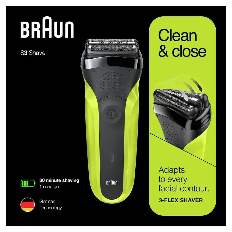 Braun Series 3 300 Rasoio Elettrico Barba, Nero/Verde Elettrico Quantità Limitata