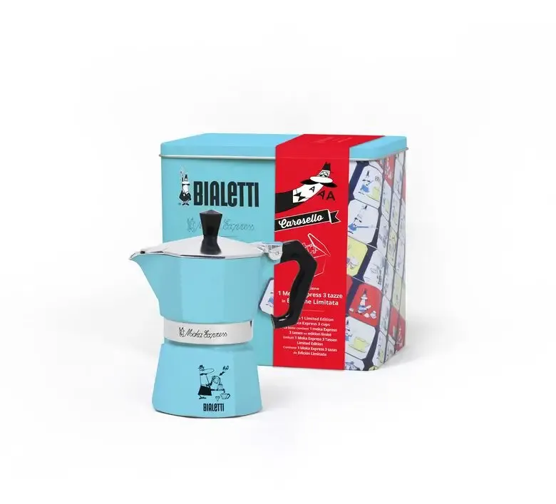 Nuovo Arrivo Bialetti Moka Express Carosello 3 Tazze Azzurro