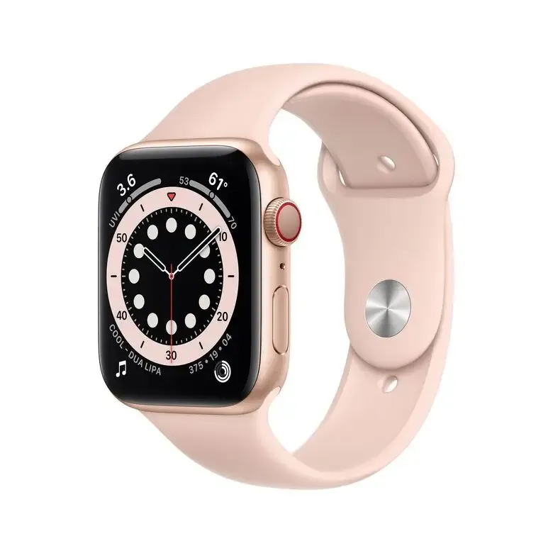 Di Tendenza Apple Watch Serie 6 GPS + Cellular, 44mm in alluminio oro con cinturino Sport Rosa sabbia