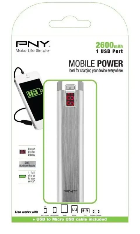 Scelto Dai Clienti PNY PowerPack Digital 2600 batteria portatile Ioni di Litio 2600 mAh Alluminio