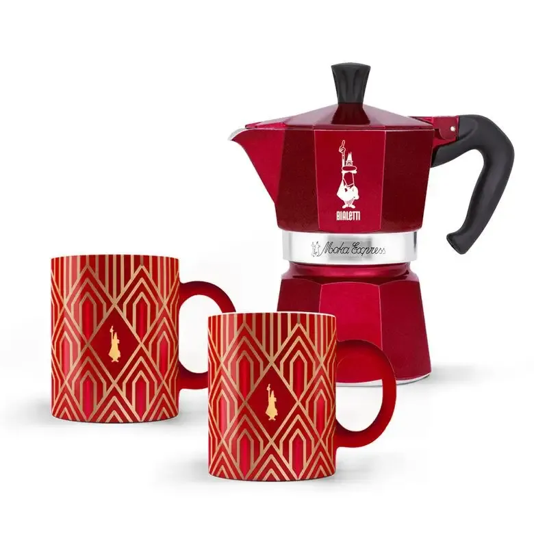 Ordina Subito Bialetti MOKA 3TZ rot Set + 2 Mug ART DECO Rosso
