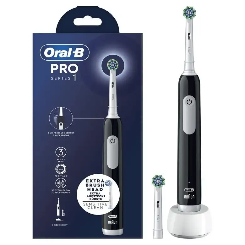 Oral-B Spazzolino Elettrico Ricaricabile Series 1 Nero con 2 Testine di Ricambio, 1 Spazzolino Occasione