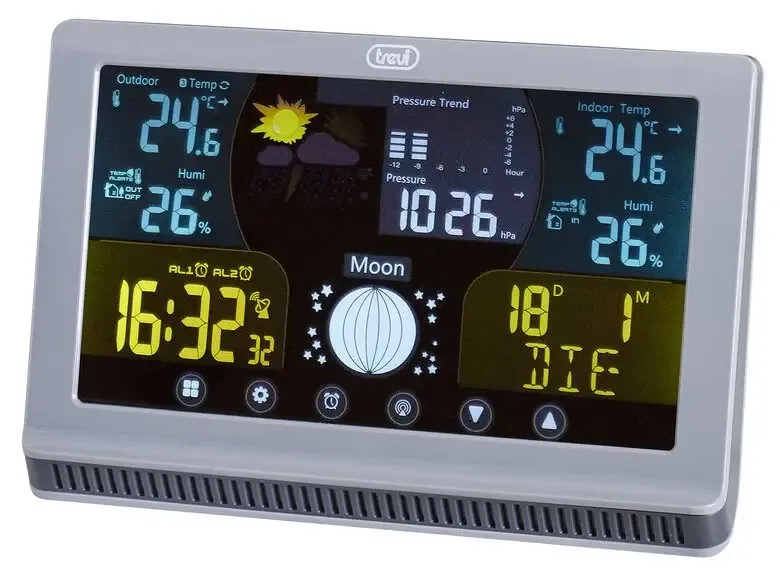 Prezzo Conveniente Trevi Stazione meteo con grande display a colori LCD, comandi touch, radiocontrollato 12/24, barometro hPa e termometro °C/°F