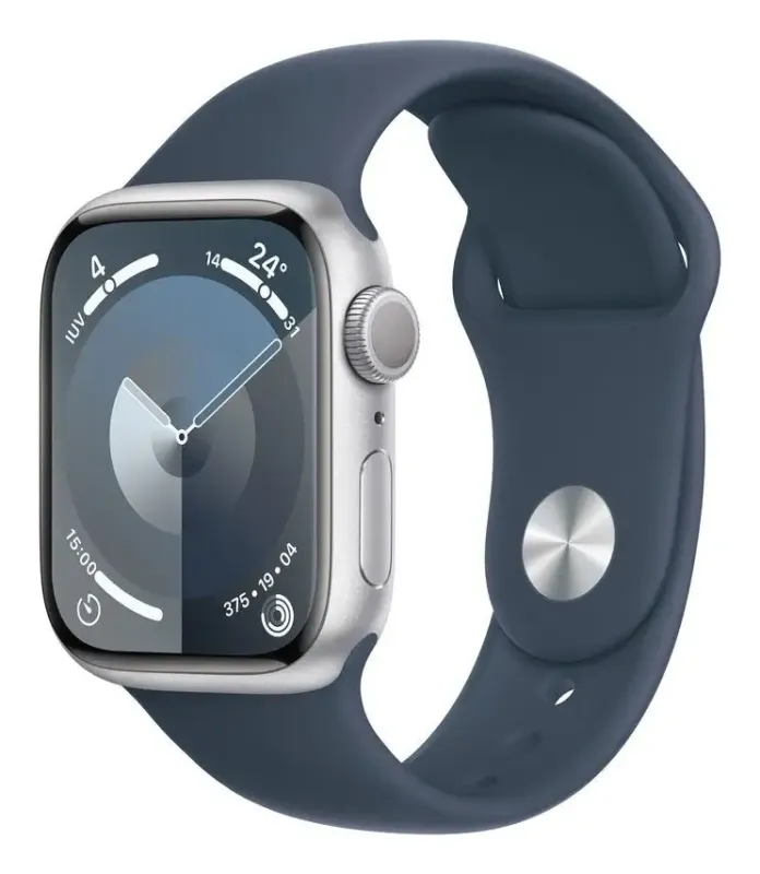 Apple Watch Series 9 GPS Cassa 41mm in Alluminio Argento con Cinturino Sport Blu Tempesta - M/L Professionale