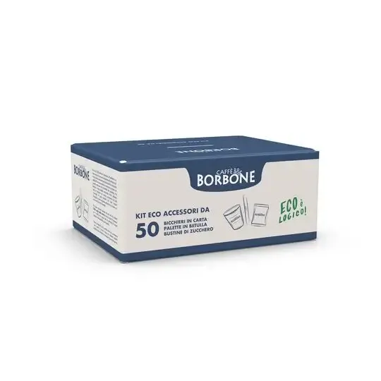 Spedito Oggi Borbone Kit Stoviglie da 150pz, 50 Bicchieri, 50 Palette, 50 Bustine di zucchero