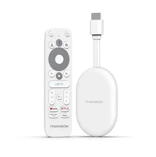 Solo Oggi THOMSON Google TV Go Cast 150, Dongle per streaming 4K UHD, Dolby Atmos, Dolby Digital+, Controllo vocale, Googlecast, SDRAM 2 GB, Flash 8 GB, Adattatore di alimentazione multipresa