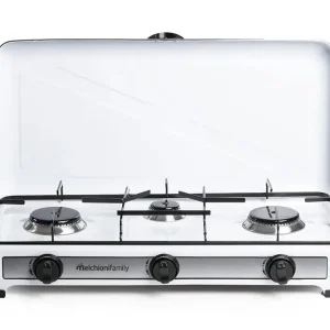 A Buon Prezzo Melchioni Minerva new 3 Fornello a gas 3 fuochi con coperchio, 2,9kw, colore bianco