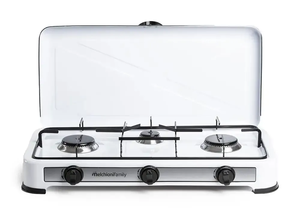A Buon Prezzo Melchioni Minerva new 3 Fornello a gas 3 fuochi con coperchio, 2,9kw, colore bianco